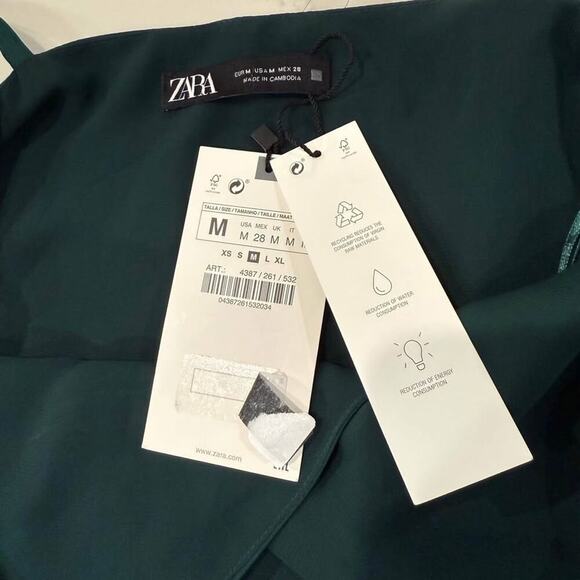 Zara NWT Satin Lace Asymmetrical Midi Slip Dress Womens Medium EmeraldGreen Sexy - Picture 7 of 10